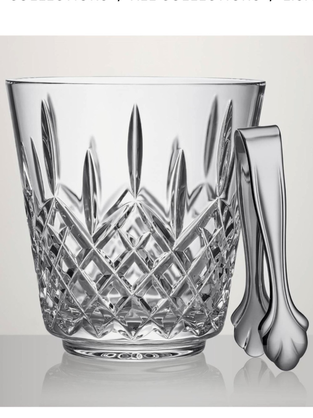 WATERFORD LISMORE ICE BUCKET, 7IN w/ Stainless Steel Tongs